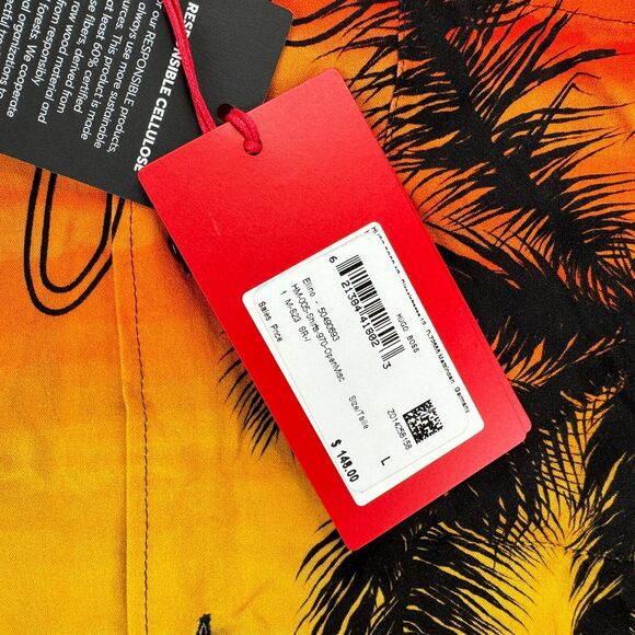 Hugo Boss Mens Ellino Relaxed Fit Sunset Short Sleeve Button Down Shirt Red L - Picture 2 of 5